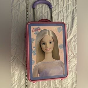 Vintage 2001 Barbie Pink and Purple Suitcase doll holder with Doll Portrait